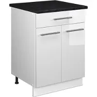 Vicco Onderkast voor spoelbak/kookplaat Fame-Line, Wit Hoogglans/Wit, 60 cm met lade, WB Antraciet