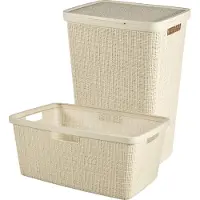 Curver Jute Wasmand met deksel 58L + Wasmand 46L - Gebroken Wit