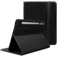 Rosso Deluxe Hoes Geschikt voor Samsung Galaxy Tab S9 Ultra / S10 Ultra | Book Case Echt Leer | Sleep/Wake | Standaard | Penhouder | Beschermhoes Zwart