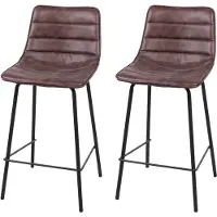 AC-DÉCO “BROOKLYN” SET VAN 2 BARSTOELEN IN LEDERLOOK MAHONIE 44X47XH66/95CM