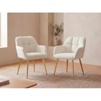 Vente-unique Set van 2 stoelen met armleuningen - Boucléstof en goudkleurig metaal - Wit - PEGA