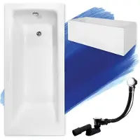 Besco Badkuip, rechthoekig, 170x75 cm, met acryl omranding, afvoerkit en poten, GRATIS | Complete set 4-in-1, originele acryl badkuip met sifon | BADLAND TALIA