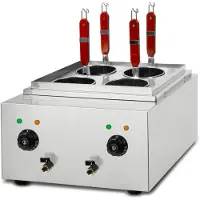 VERTES Gastro pastakoker, roestvrij staal, elektrisch, 2x 1700 watt, 2 aparte kookbakken van elk 6 liter, 4 pastamandjes, 2x aftapkraan, 2x temperatuurinstelling