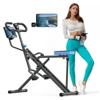 Merach Buiktreiner buikspiertrainer - rugtrainer met tablethouder - LCD-monitor - 3 verstelbare weerstandsbanden - hometrainer inklapbaar - verstelbare zitting - full-body training - tot 158 kg