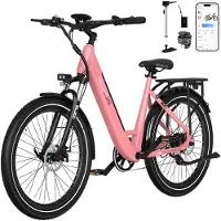 RCB 27.5" Elektrische Stadsfiets Dames - 60-90 km Trendy City Commuter E-Bike -250W - Koppelsensor - 27% Klimvermogen - 7 Versnellingen - Schijfremmen - Met App & NFC -roze