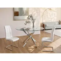 Vente-unique Ronde eettafel - 4 personen - Gehard glas en verchroomd metaal - Transparant - COSIMA