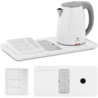 Royal Catering Professionele hotelwaterkoker - wit - 1.2 L - 1800 W - met koffie- en theestation
