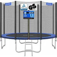 Songmics Trampoline met met veiligheidsnet beklede stangen, Nieuw blauw / 366 cm