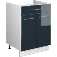 Vicco Onderkast voor spoelbak/kookplaat Fame-Line, Donkerblauw hoogglans/Wit, 60 cm met lade, zonder werkblad
