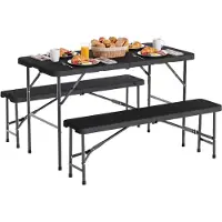 LifeGoods Inklapbare Picknickset - 124cm x 61,5cm - Tuintafel met 2 Banken - Weerbestendig - Campingtafel - Biertafel Opklapbaar - Voor Binnen en Buiten - Voor 4 tot 6 Personen - Zwart