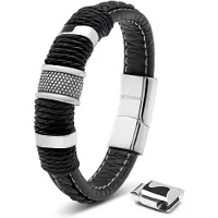 SERASAR Lederen Armband Heren [Ring] - Zilver 23cm - Onvergetelijk Cadeau voor Hem