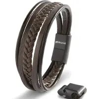 SERASAR Lederen Armband Heren [Braid] - Bruin 19cm - met Sieradendoosje