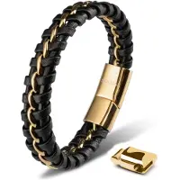 SERASAR Jongens Lederen Armband [Joy] - Goud 17cm - Tienersieraden met Doos