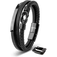 SERASAR Echte Leren Armband Heren [Proud] - Zwart 20cm - Beste Cadeau voor Hem