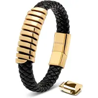 SERASAR Polsbandje voor Herren [Helix] - Goud 20cm - Armbanden van Koeienhuid