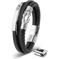 SERASAR Lederen Armband Heren [Proud] - Zilver 23cm - Onvergetelijk Cadeau voor Hem
