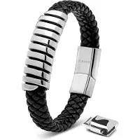 SERASAR Lederen Armband Heren [Helix] - Zilver 23cm - Onvergetelijk Cadeau voor Hem