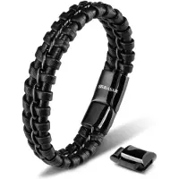 SERASAR Premium Leren Armband Heren [Joy] - Zwart 20cm - Beste Cadeau voor Hem