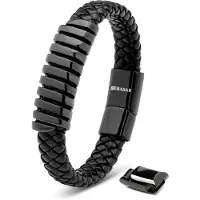 SERASAR Prime Lederen Armband Heren [Helix] - Zwart 20cm - Beste Cadeau voor Hem