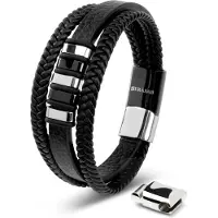 SERASAR Armband Heren [Glory] - Zilver/Zwart 23cm - Manchet Sieraden Polsbandje
