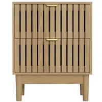 OKWISH Nachtkastje – Met 2 Lades En Open Vak – Voor Slaapkamer En Woonkamer – MDF In Eikenkleur Met Goudkleurige Details – 45x39x56,5 cm