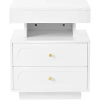 OKWISH Nachtkastje - Met Led Verlichting En 3 Lichtkleuren - 2 Lades En Open Vak - Spaanplaat Wit - 100×40×60 Cm