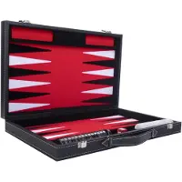 Engelhart Backgammon 15 inch - Rood, Zwart & Wit Ingelegd Bord - Luxe Kunstlederen Koffer met Handvat -