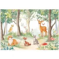 WALLARENA - Fotobehang - 150x105 cm - kinderfotobehang met bos- en dierenmotief voor meisjes