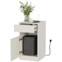 OKWISH Nachtkastje – Met Usb En Stopcontact – 33×40×61,5 Cm – 1 Lade – Compacte Opbergruimte Voor Slaapkamer – MDF Wit
