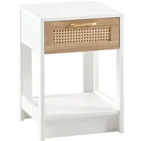 OKWISH Bijzettafel Met Lade - Rotan Look - Voor Woonkamer En Slaapkamer - MDF Naturel En Wit - 40×40×55 Cm