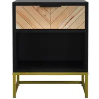 OKWISH Nachtkastje – Modern Minimalistisch – 43×40×55 Cm – 1 Lade En Open Vak – Opbergruimte Voor Slaapkamer Woonkamer Hal – MDF Zwart Naturel