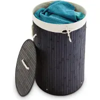 Relaxdays Opvouwbare wasmand rond - Bamboe hout - Ronde was mand - 80 liter / 65 cm hoog.