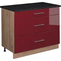 Vicco Keukenonderkast Fame-Line, Bordeauxrode hoogglans/Goudkleurig Eiken, 100 cm, WB Antraciet