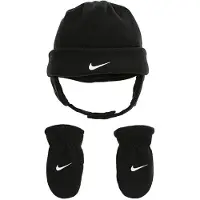 Nike Swoosh Babyhandschoenen met fleecemuts voor babyjongens (baby/peuter) Zwart/wit 12-24 maanden