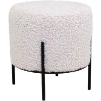 Nest of Nora Poef rond teddy Ø35,5x37 cm - Met zwarte metalen poten - Wit