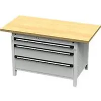 OttoKind Otto Kind brede werkbank type 405, beuken multiplex blad, tot 1.200 kg, B 1524 x D 750 x H 850 mm, staal, centrale vergrendeling, lichtgrijs/lichtgrijs