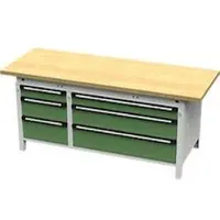 OttoKind Otto Kind Breitfachwerkbank Typ 415, Buche Multiplexplatte, bis 1.400 kg, B 2004 x T 750 x H 850 mm, Stahl, Zentralverschluss, lichtgrau/resedagrün