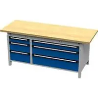 OttoKind Otto Kind Breitfachwerkbank Typ 415, Buche Multiplexplatte, bis 1.400 kg, B 2004 x T 750 x H 850 mm, Stahl, Zentralverschluss, weißaluminium/enzianblau