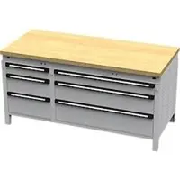 OttoKind Otto Kind brede werkbank type 420, verzonken, multiplex beuken blad, tot 1400 kg, B 1697 x D 750 x H 850 mm, staal, centrale vergrendeling, alu wit/blank aluminium