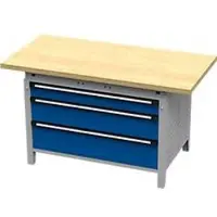 OttoKind Otto Kind brede werkbank type 405, beuken multiplex blad, tot 1.200 kg, B 1524 x D 750 x H 850 mm, staal, centrale vergrendeling, blank aluminium/ gentiaanblauw