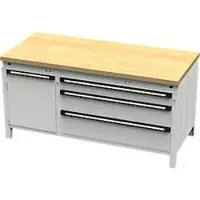 OttoKind Otto Kind Breitfachwerkbank Typ 440, Buche Multiplexplatte, bündig, bis 1400 kg, B 1697 x T 750 x H 850 mm, Stahl, Zentralverschluss, lichtgrau/lichtgrau