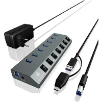 Icy Box 7-poorts hub met USB 3.0 Type-C en Type-A aansluiting en ondersteuning voor BC 1.2