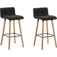 CLP Set van 2 barkrukken Lincoln, bekleed met stof, met rugleuning en voetsteun | Kleur: zwart, frame: naturel