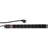 Logilink PDU9C02 19 inch Stekkerdoos voor patchkast 1 HE Geaarde contactdoos Met schakelaar Zwart