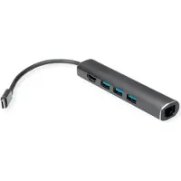Roline USB-C naar HDMI, 3x USB-A en RJ45 adapter met DP Alt Mode (4K 30 Hz) / zwart - 0,10 meter