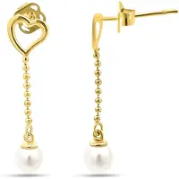 New Bling 9NBSAM-G230280 Gouden Oorhangers met Parel - 4,25mm - Hartje 5,6mm - 22,5mm Totaal Lengte - 14 Karaat - Goud