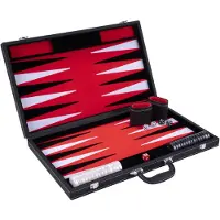 Engelhart Backgammon 21 inch - Rood, Zwart & Wit Ingelegd Bord - Luxe Zwarte Koffer met Handvat -