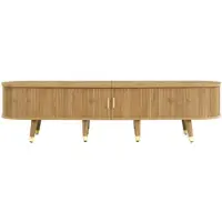 STILVORA TV-Meubel - Schuifdeur TV-Kast Met Opbergruimte, Laden En Kabelbeheer - Goudkleurige Accenten - MDF - 175x38x45 cm - Lichtbruin