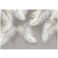WALLARENA - Fotobehang - 350x250 cm - betonnen bladeren en hangende veren voor slaapkamer en woonkamer