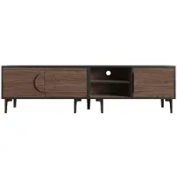 OKWISH TV-Meubel – Naturel – 3 Deuren – Zonder LED – Modern Open Vakken En Contrasterende Zwarte Deuren – Spaanplaat Notenbruin – 180x35x49 cm 80 Inch